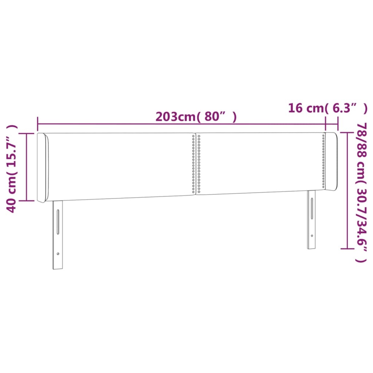 vidaXL Κεφαλάρι Κρεβατιού LED Λευκό 203x16x78/88 εκ. Συνθετ. Δέρμα