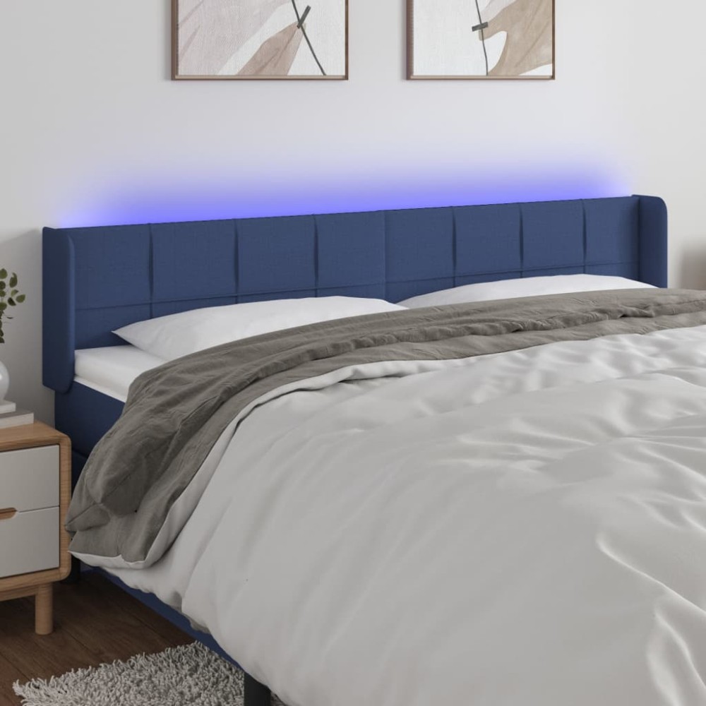 vidaXL Κεφαλάρι Κρεβατιού LED Μπλε 203x16x78/88 εκ. Υφασμάτινο