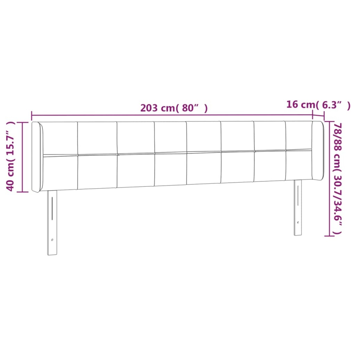 vidaXL Κεφαλάρι Κρεβατιού LED Μαύρο 203x16x78/88 εκ. Βελούδινο