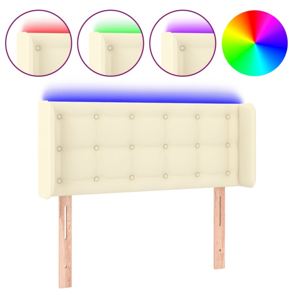 vidaXL Κεφαλάρι Κρεβατιού LED Κρεμ 93x16x78/88 εκ. από Συνθετικό Δέρμα