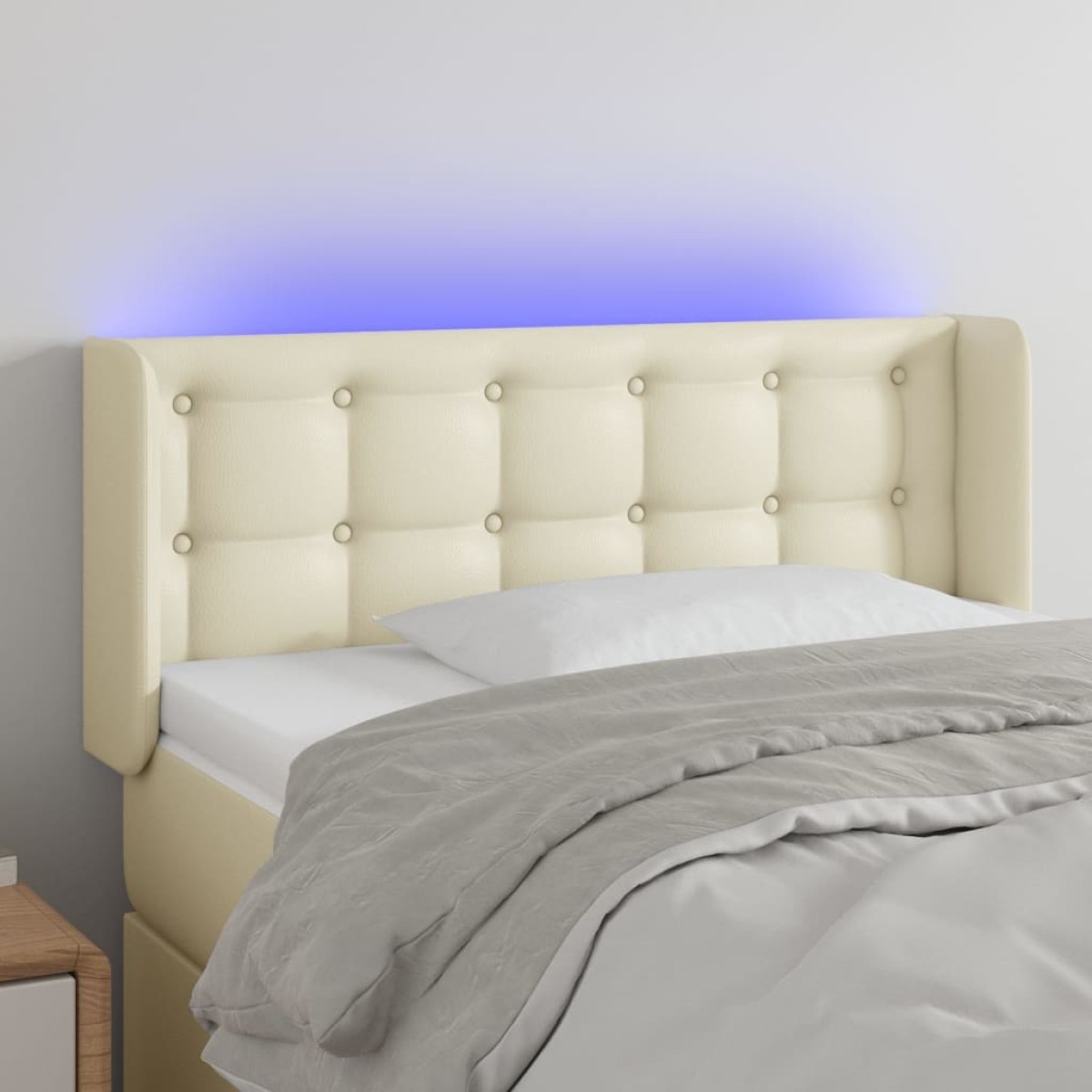 vidaXL Κεφαλάρι Κρεβατιού LED Κρεμ 93x16x78/88 εκ. από Συνθετικό Δέρμα