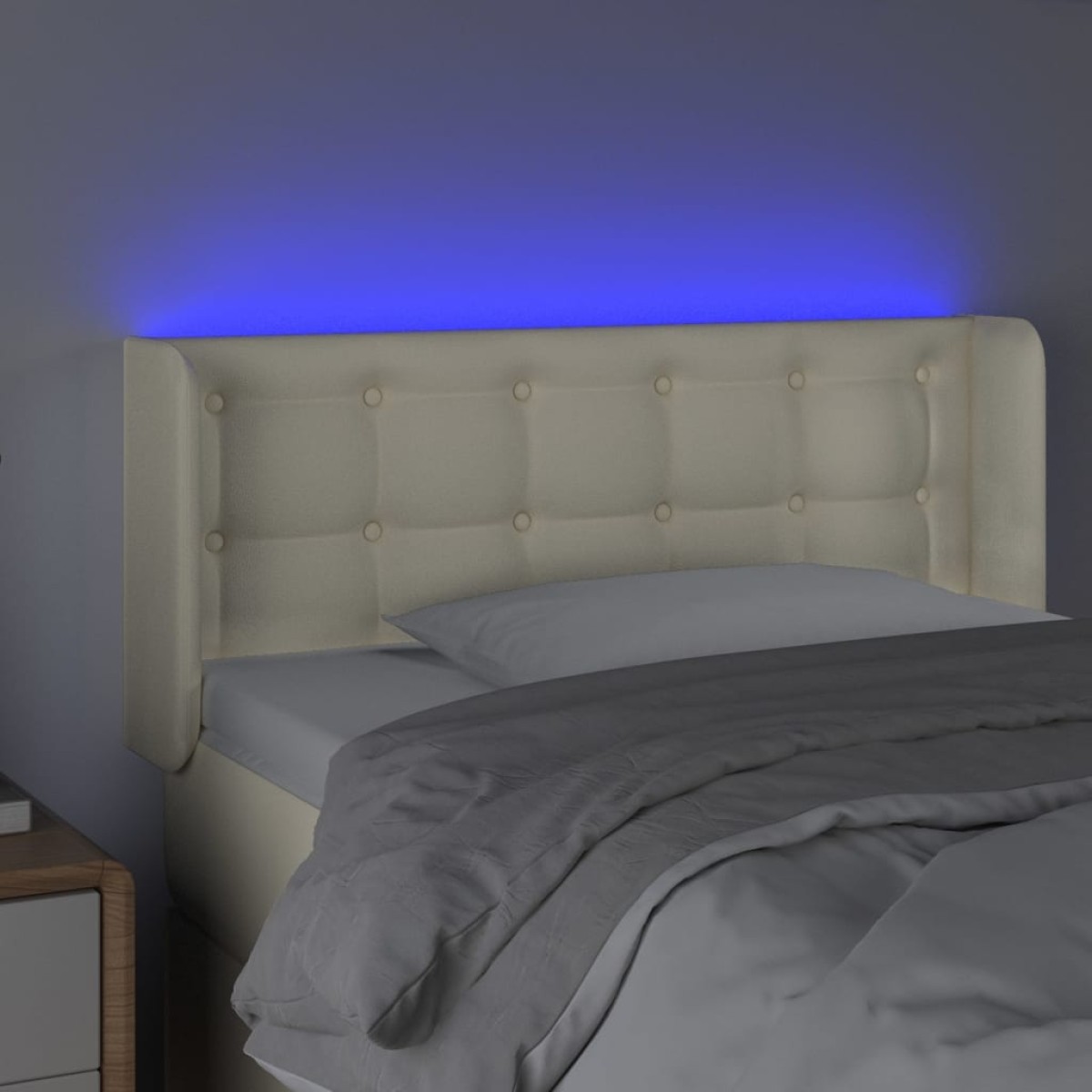 vidaXL Κεφαλάρι Κρεβατιού LED Κρεμ 93x16x78/88 εκ. από Συνθετικό Δέρμα