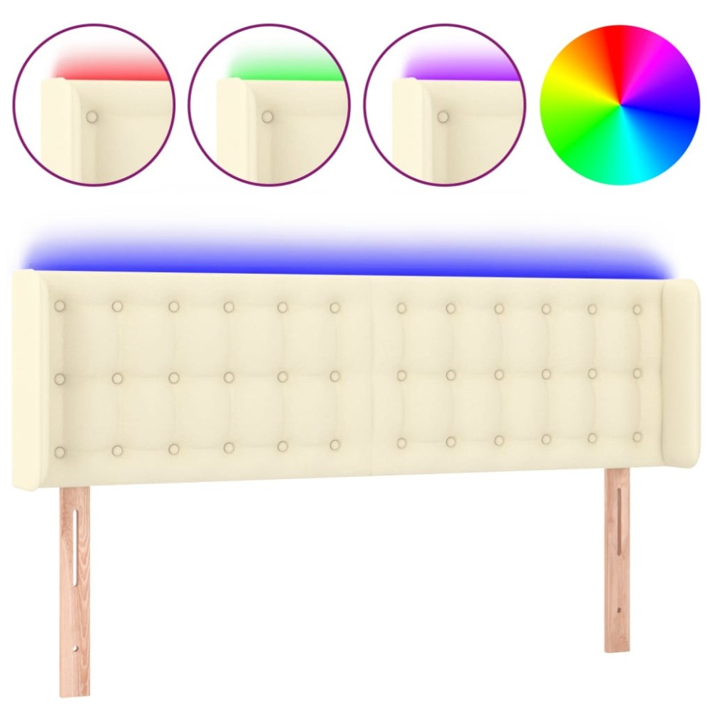 vidaXL Κεφαλάρι Κρεβατιού LED Κρεμ 147x16x78/88εκ. από Συνθετικό Δέρμα