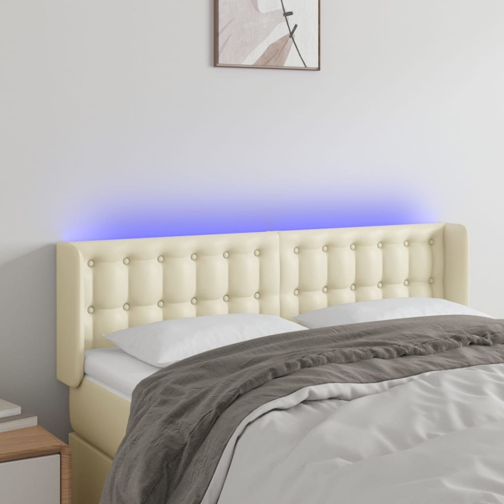 vidaXL Κεφαλάρι Κρεβατιού LED Κρεμ 147x16x78/88εκ. από Συνθετικό Δέρμα