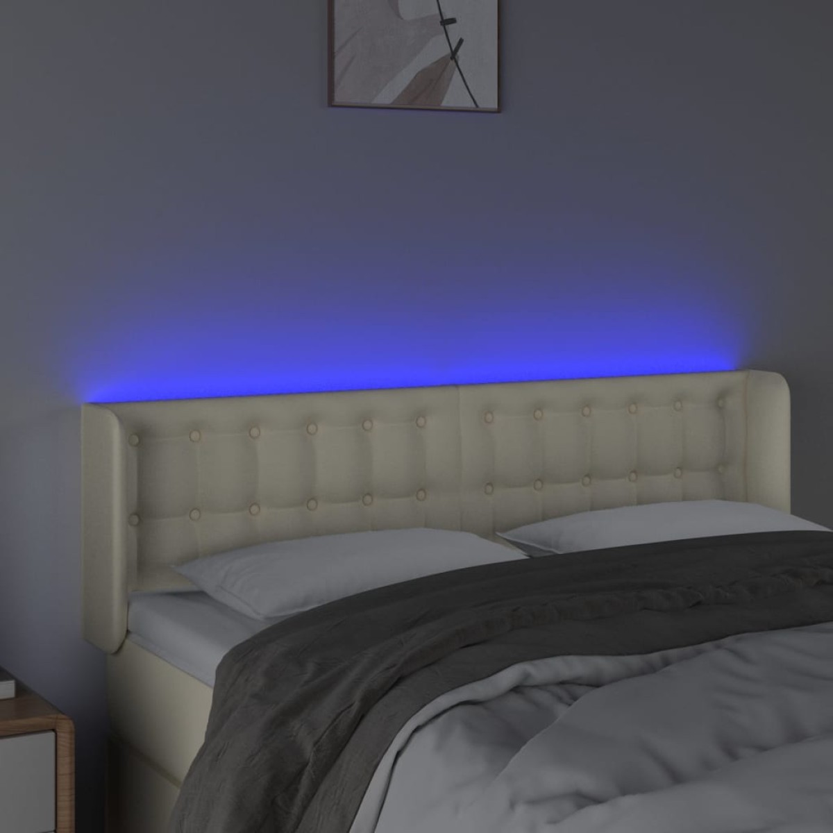 vidaXL Κεφαλάρι Κρεβατιού LED Κρεμ 147x16x78/88εκ. από Συνθετικό Δέρμα