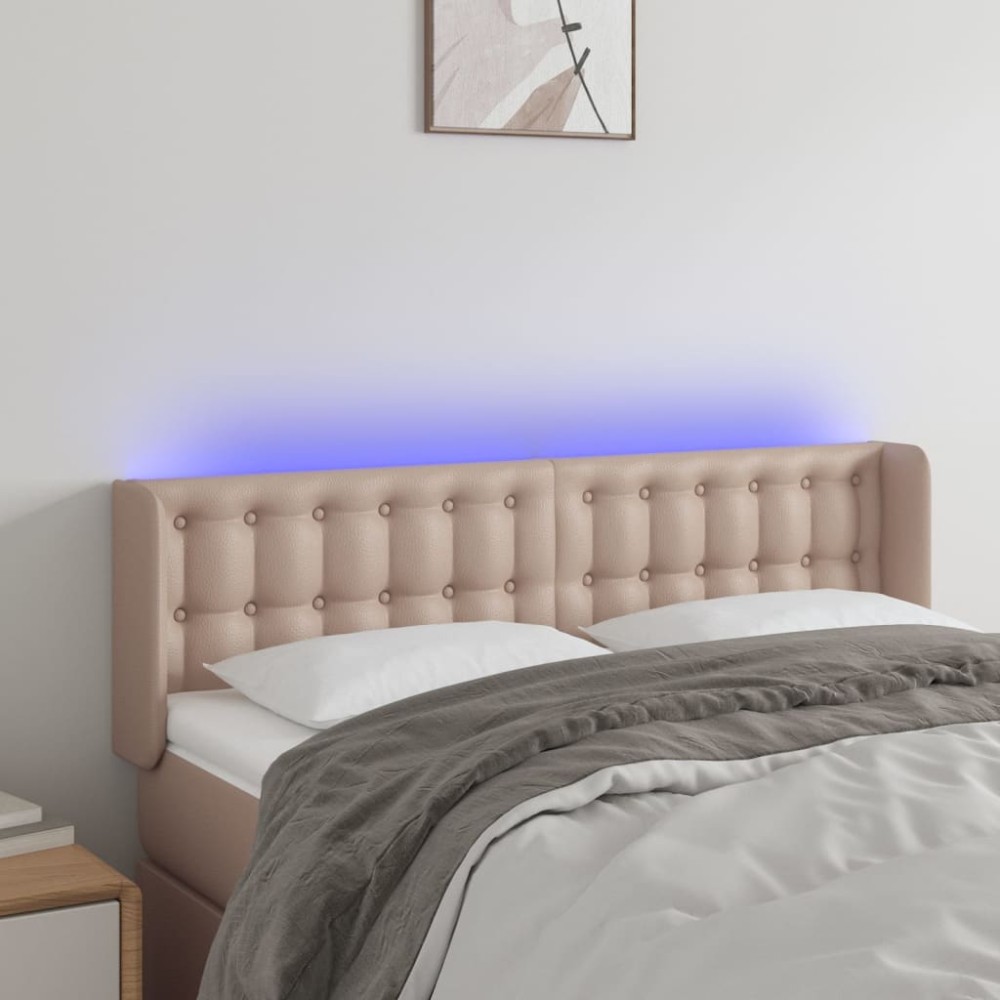 vidaXL Κεφαλάρι Κρεβατιού LED Καπουτσίνο 147x16x78/88εκ. Συνθετ. Δέρμα