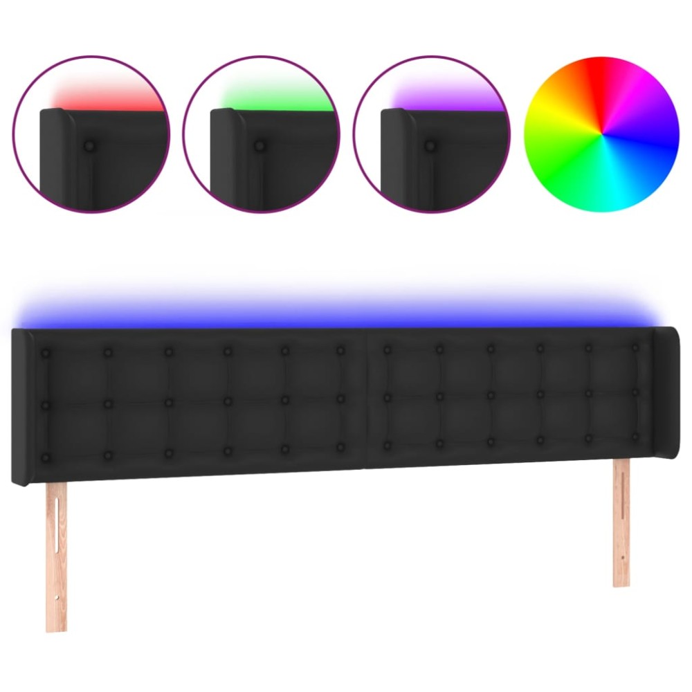 vidaXL Κεφαλάρι Κρεβατιού LED Μαύρο 163x16x78/88 εκ. Συνθετ. Δέρμα