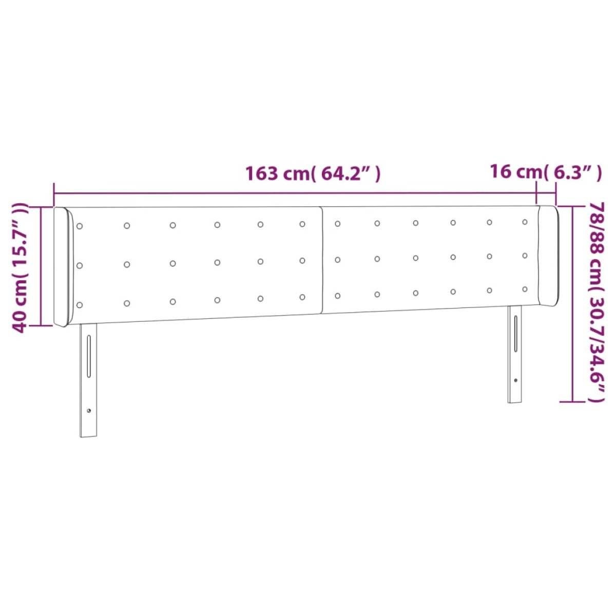 vidaXL Κεφαλάρι Κρεβατιού LED Μαύρο 163x16x78/88 εκ. Συνθετ. Δέρμα