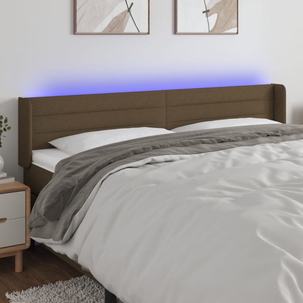 vidaXL Κεφαλάρι Κρεβατιού LED Σκούρο Καφέ 163x16x78/88 εκ. Υφασμάτινο