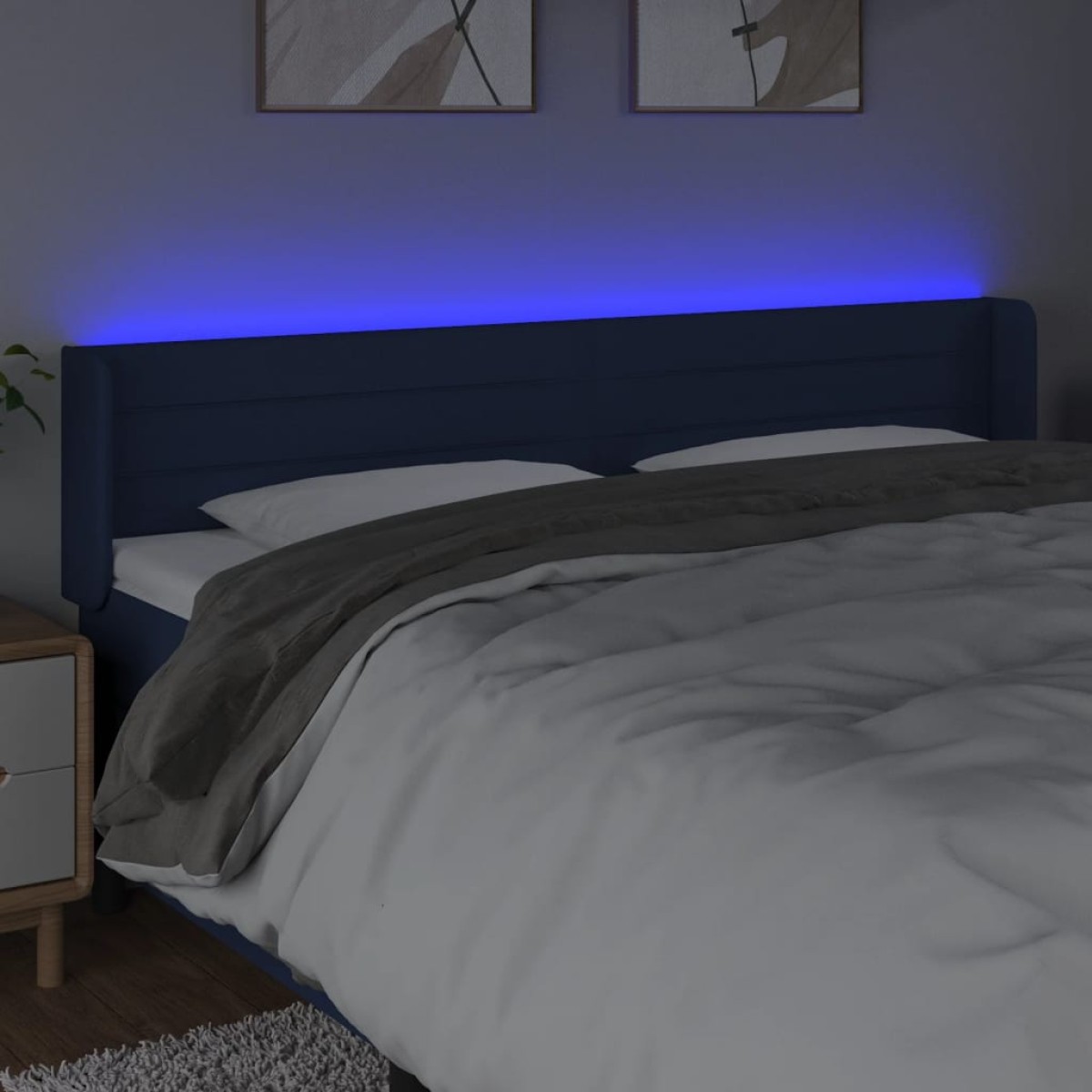 vidaXL Κεφαλάρι Κρεβατιού LED Μπλε 183x16x78/88 εκ. Υφασμάτινο