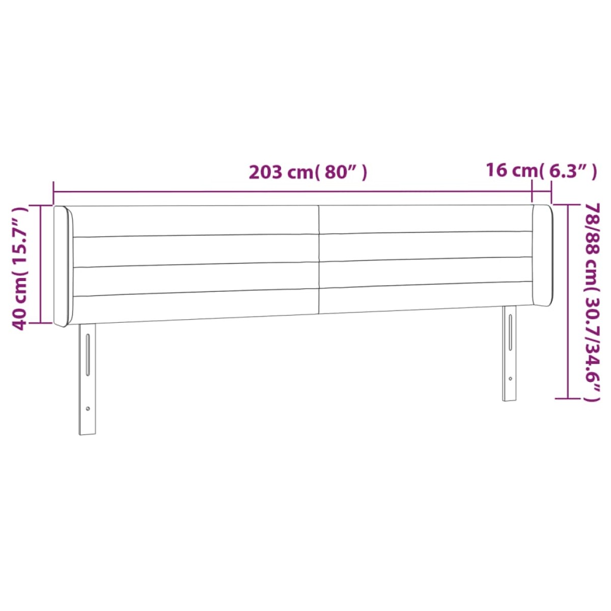 vidaXL Κεφαλάρι Κρεβατιού LED Ροζ 203x16x78/88 εκ. Βελούδινο