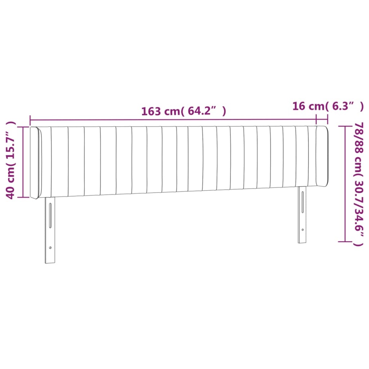 vidaXL Κεφαλάρι Κρεβατιού LED Σκούρο Γκρι 163x16x78/88 εκ. Υφασμάτινο