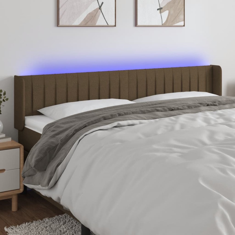 vidaXL Κεφαλάρι Κρεβατιού LED Σκούρο Καφέ 203x16x78/88 εκ. Υφασμάτινο