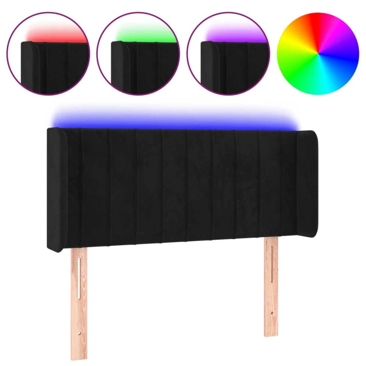 vidaXL Κεφαλάρι Κρεβατιού LED Μαύρο 93x16x78/88 εκ. Βελούδινο