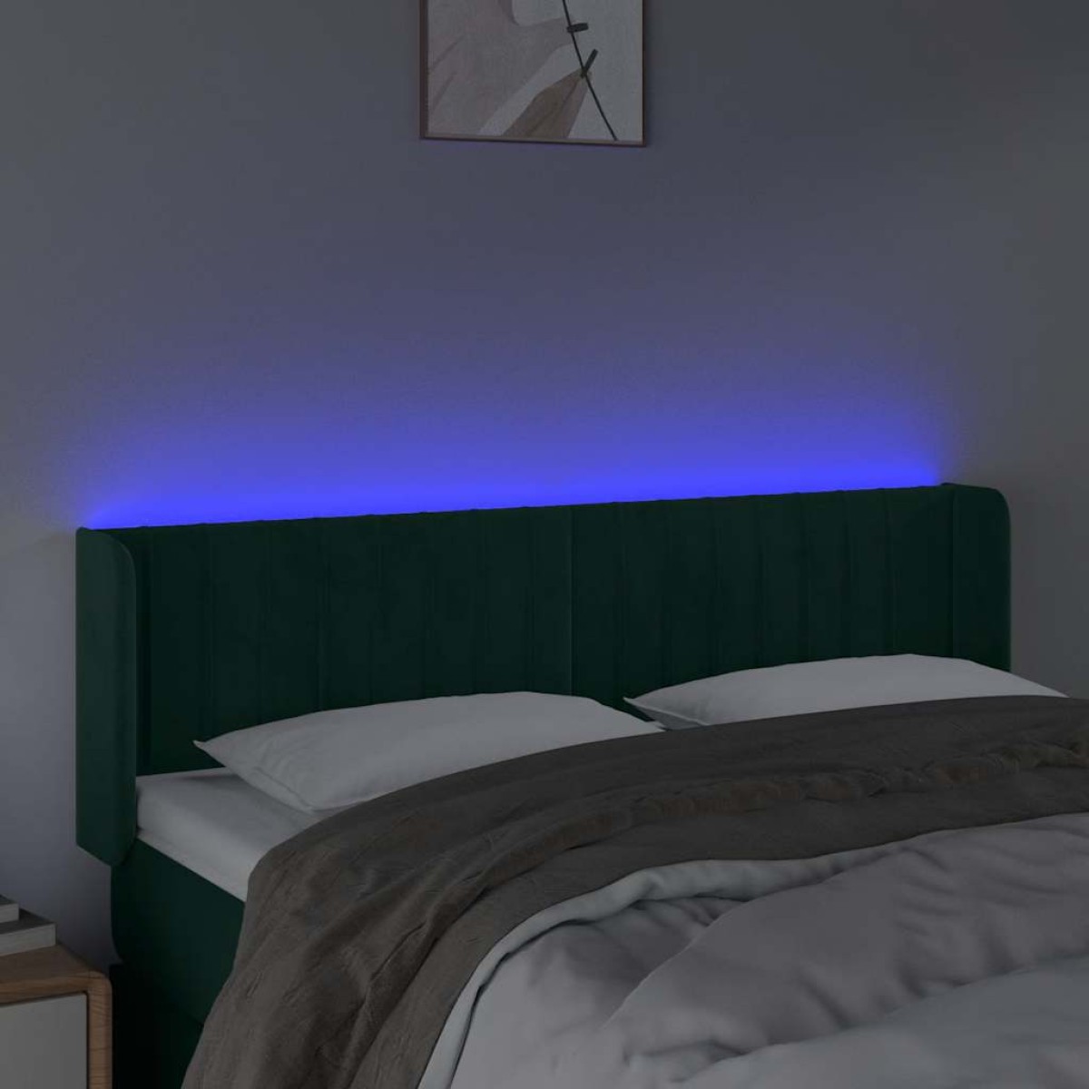 vidaXL Κεφαλάρι Κρεβατιού LED Σκούρο Πράσινο 147x16x78/88εκ. Βελούδινο