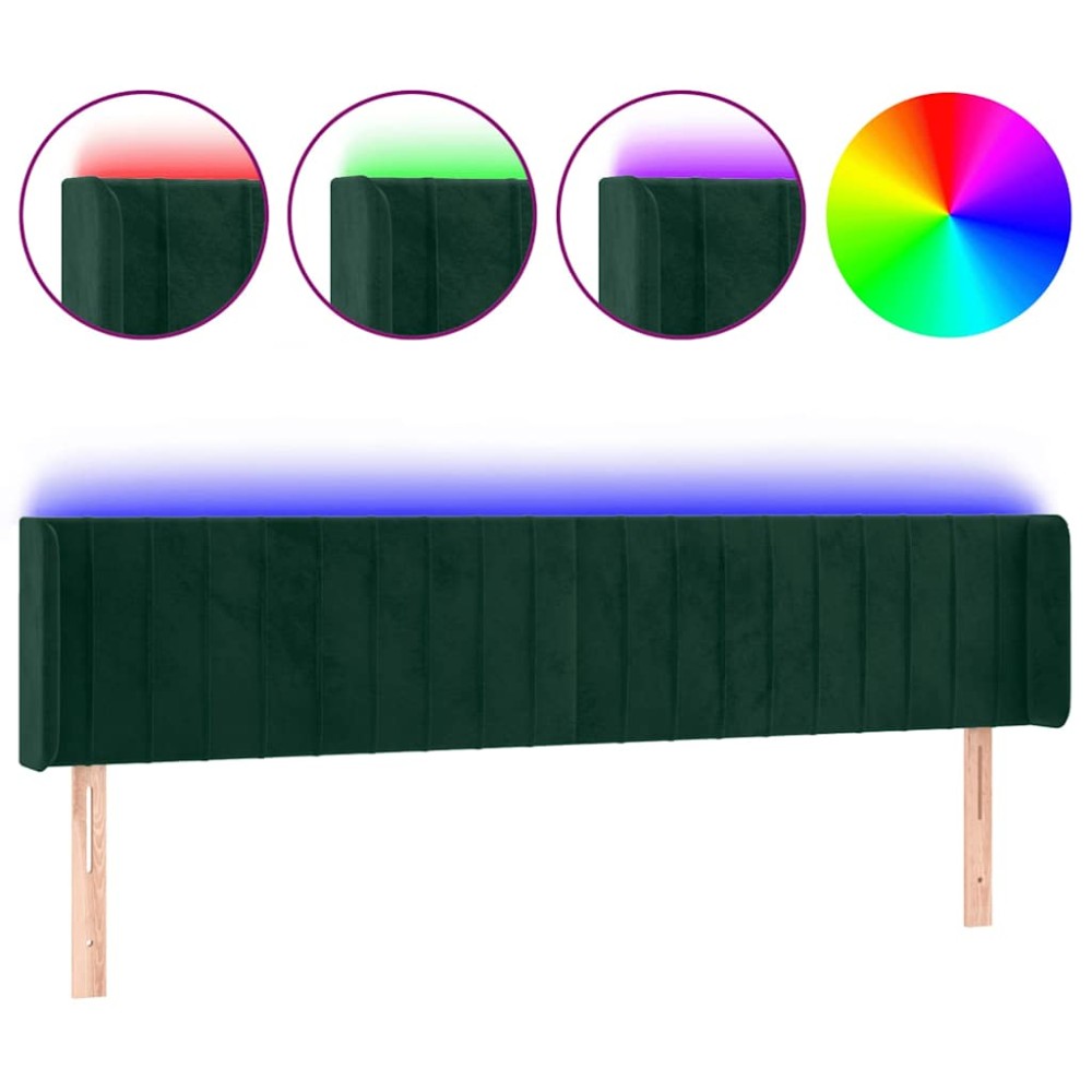 vidaXL Κεφαλάρι Κρεβατιού LED Σκούρο Πράσινο 163x16x78/88εκ. Βελούδινο