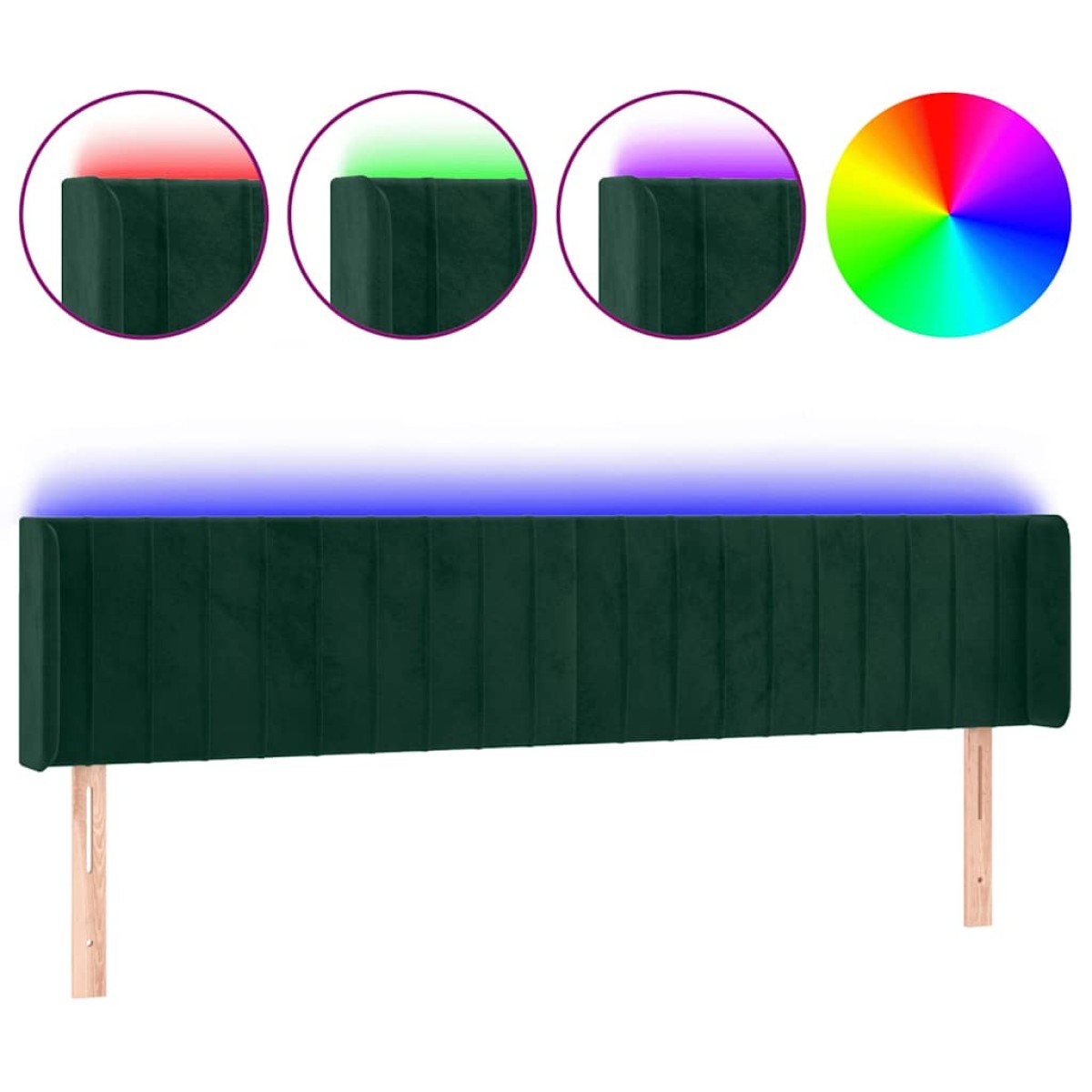 vidaXL Κεφαλάρι Κρεβατιού LED Σκούρο Πράσινο 163x16x78/88εκ. Βελούδινο