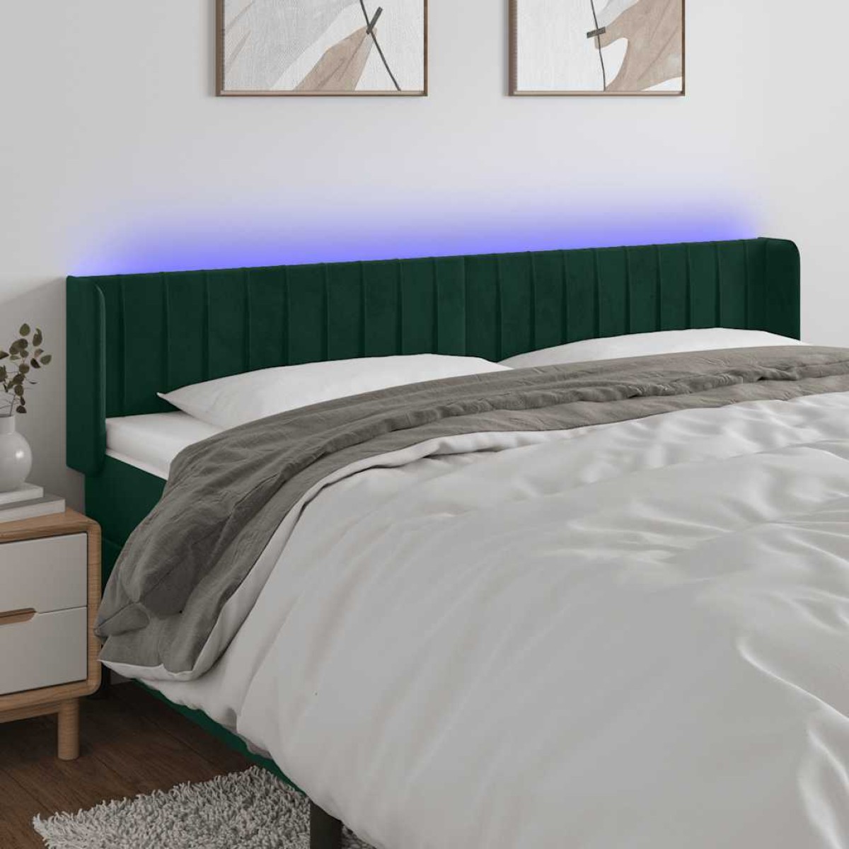 vidaXL Κεφαλάρι Κρεβατιού LED Σκούρο Πράσινο 163x16x78/88εκ. Βελούδινο