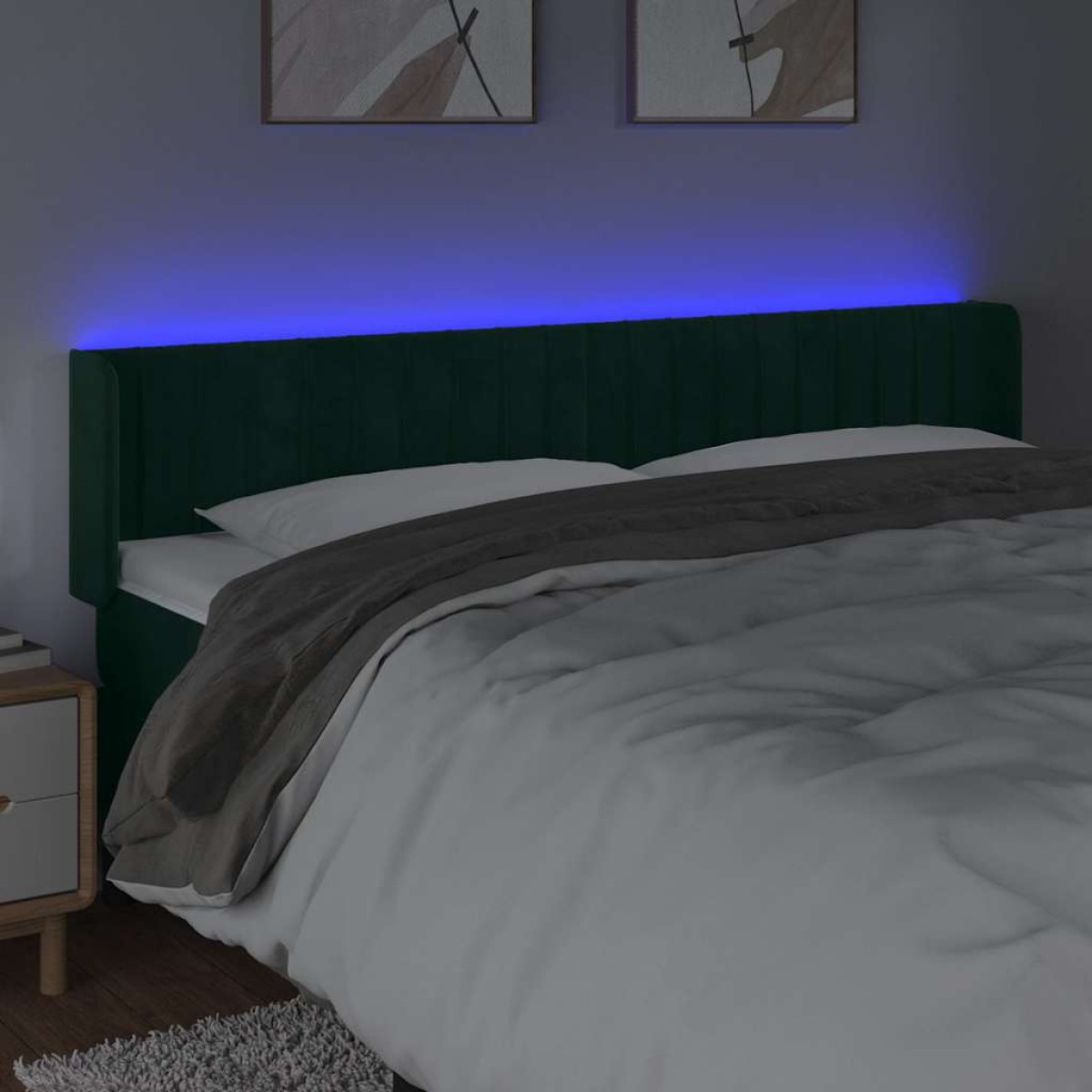 vidaXL Κεφαλάρι Κρεβατιού LED Σκούρο Πράσινο 163x16x78/88εκ. Βελούδινο