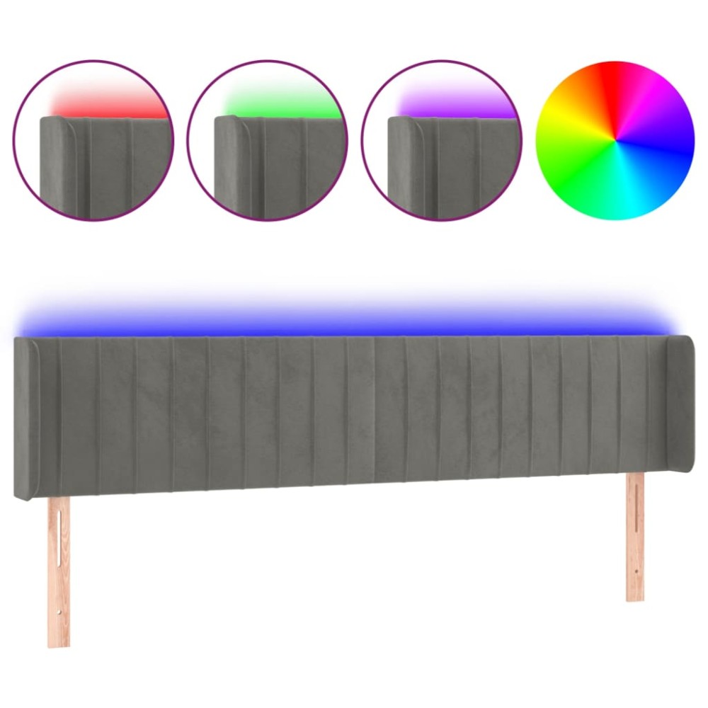 vidaXL Κεφαλάρι Κρεβατιού LED Ανοιχτό Γκρι 183x16x78/88 εκ. Βελούδινο