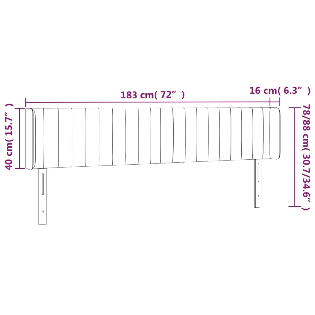 vidaXL Κεφαλάρι Κρεβατιού LED Ανοιχτό Γκρι 183x16x78/88 εκ. Βελούδινο