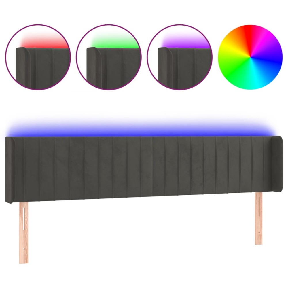 vidaXL Κεφαλάρι Κρεβατιού LED Σκούρο Γκρι 183x16x78/88 εκ. Βελούδινο