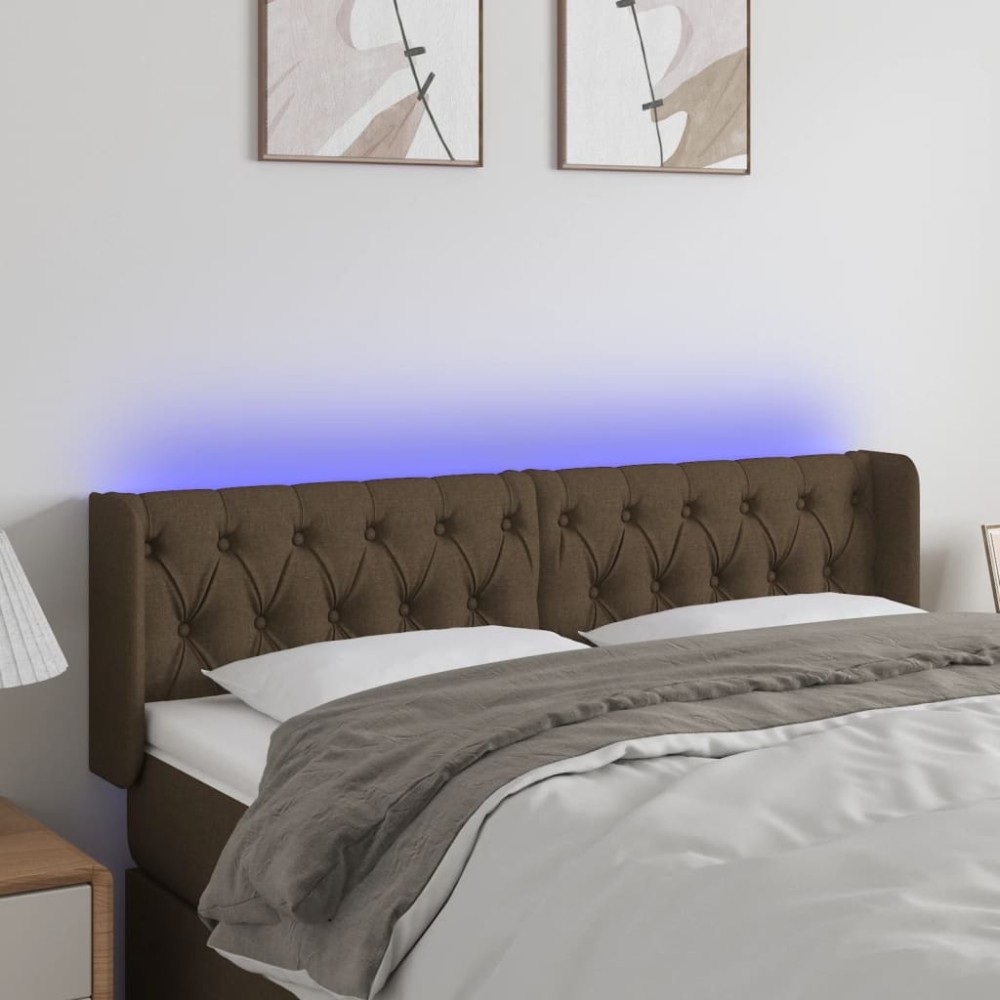 vidaXL Κεφαλάρι Κρεβατιού LED Σκούρο Καφέ 147x16x78/88 εκ. Υφασμάτινο