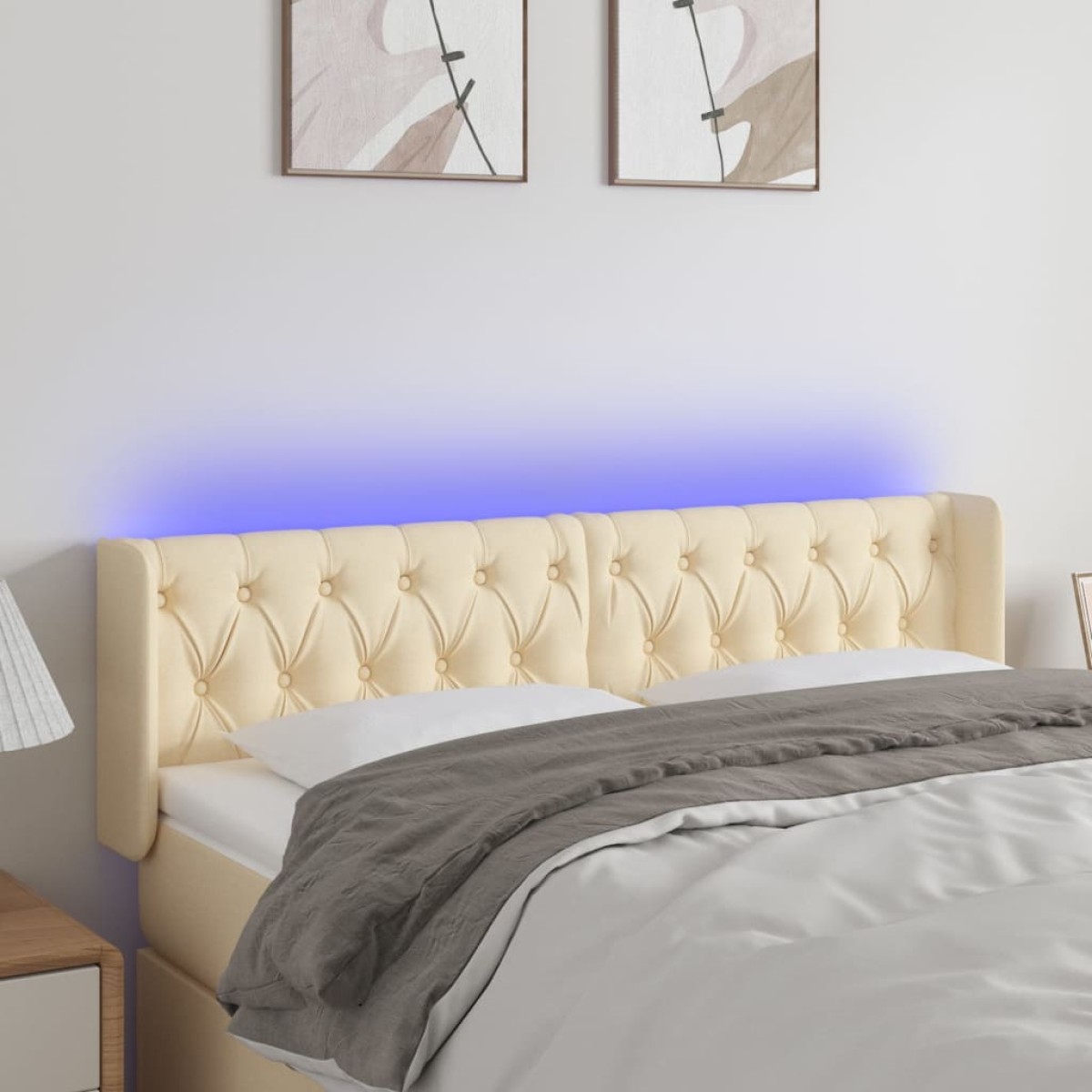 vidaXL Κεφαλάρι Κρεβατιού LED Κρεμ 147x16x78/88 εκ. Υφασμάτινο