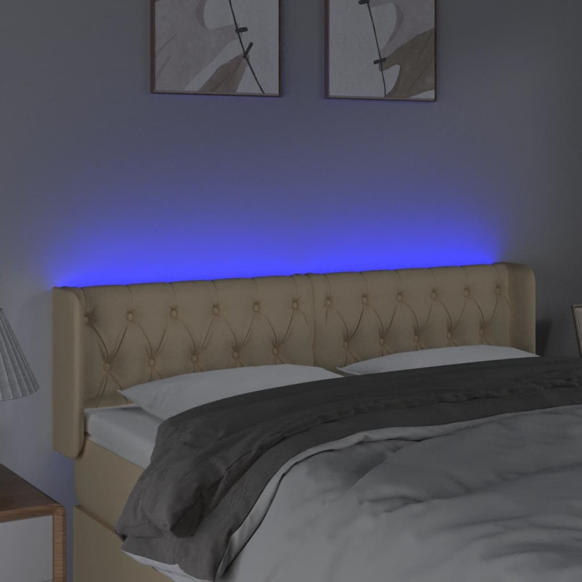vidaXL Κεφαλάρι Κρεβατιού LED Κρεμ 147x16x78/88 εκ. Υφασμάτινο