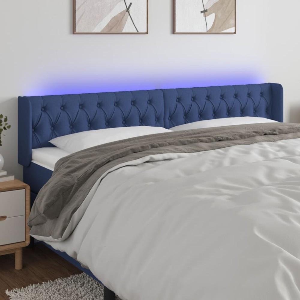 vidaXL Κεφαλάρι Κρεβατιού LED Μπλε 183x16x78/88 εκ. Υφασμάτινο