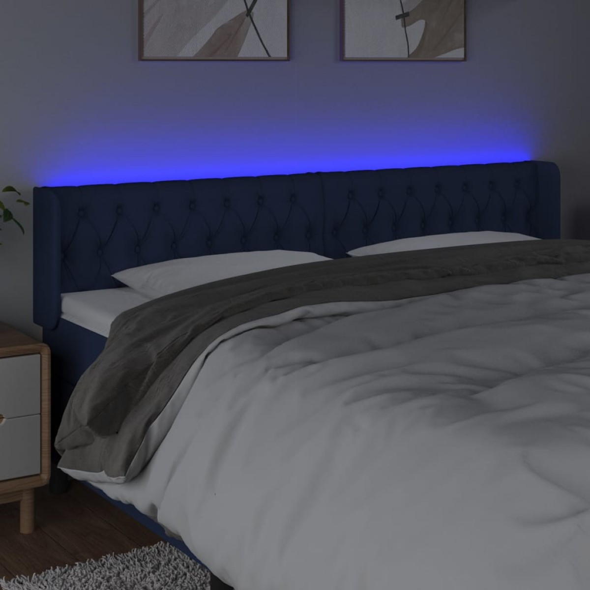 vidaXL Κεφαλάρι Κρεβατιού LED Μπλε 183x16x78/88 εκ. Υφασμάτινο