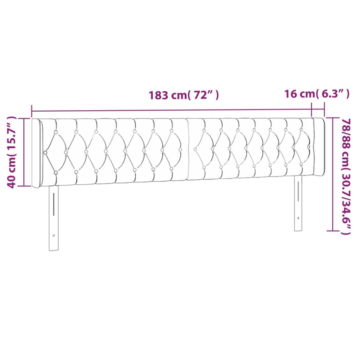vidaXL Κεφαλάρι Κρεβατιού LED Μπλε 183x16x78/88 εκ. Υφασμάτινο