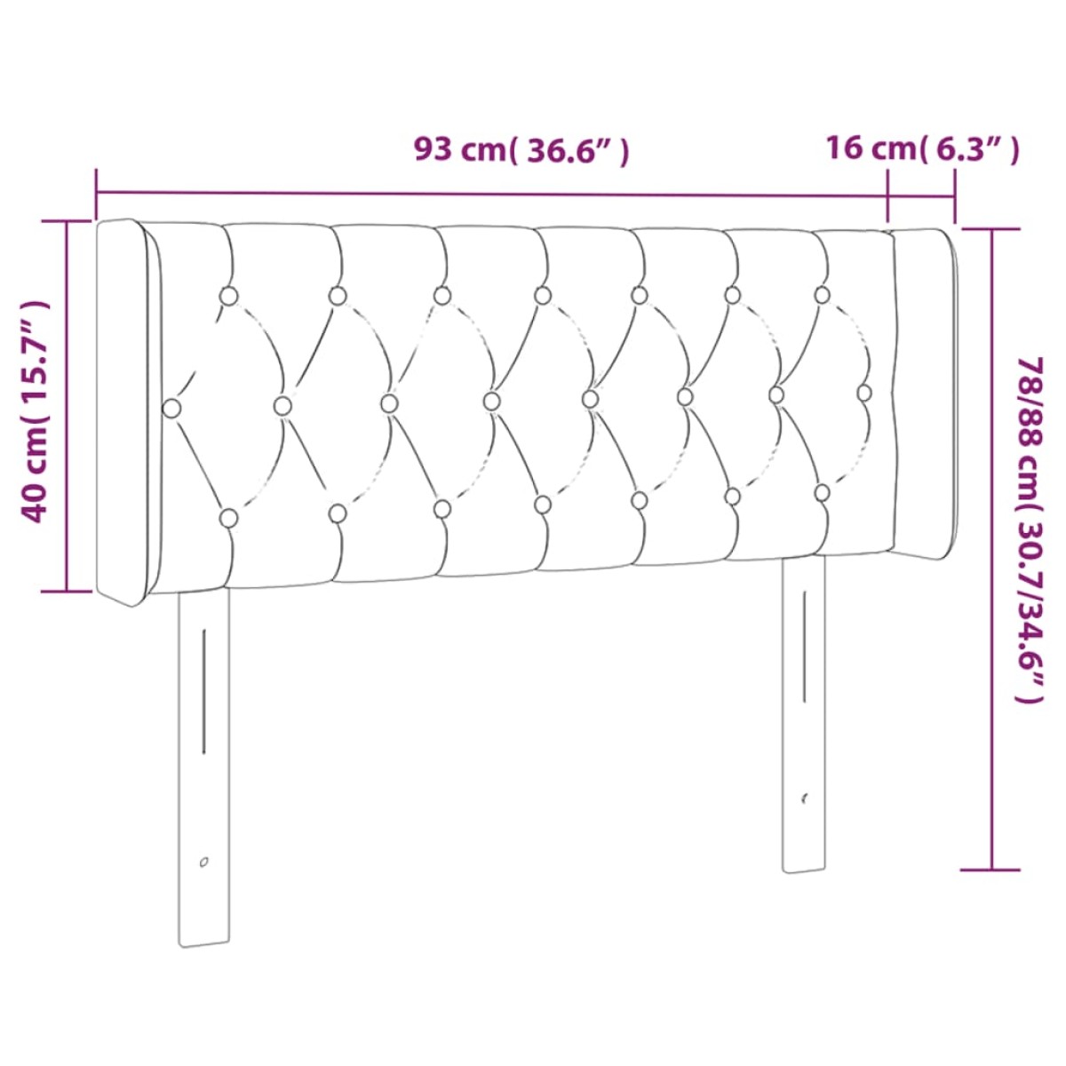 vidaXL Κεφαλάρι Κρεβατιού LED Μαύρο 93x16x78/88 εκ. Βελούδινο
