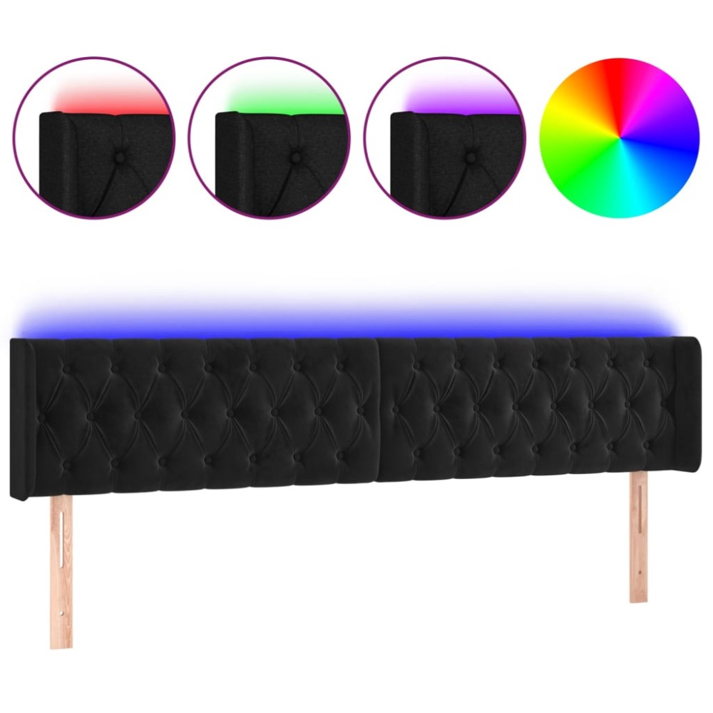vidaXL Κεφαλάρι Κρεβατιού LED Μαύρο 203x16x78/88 εκ. Βελούδινο