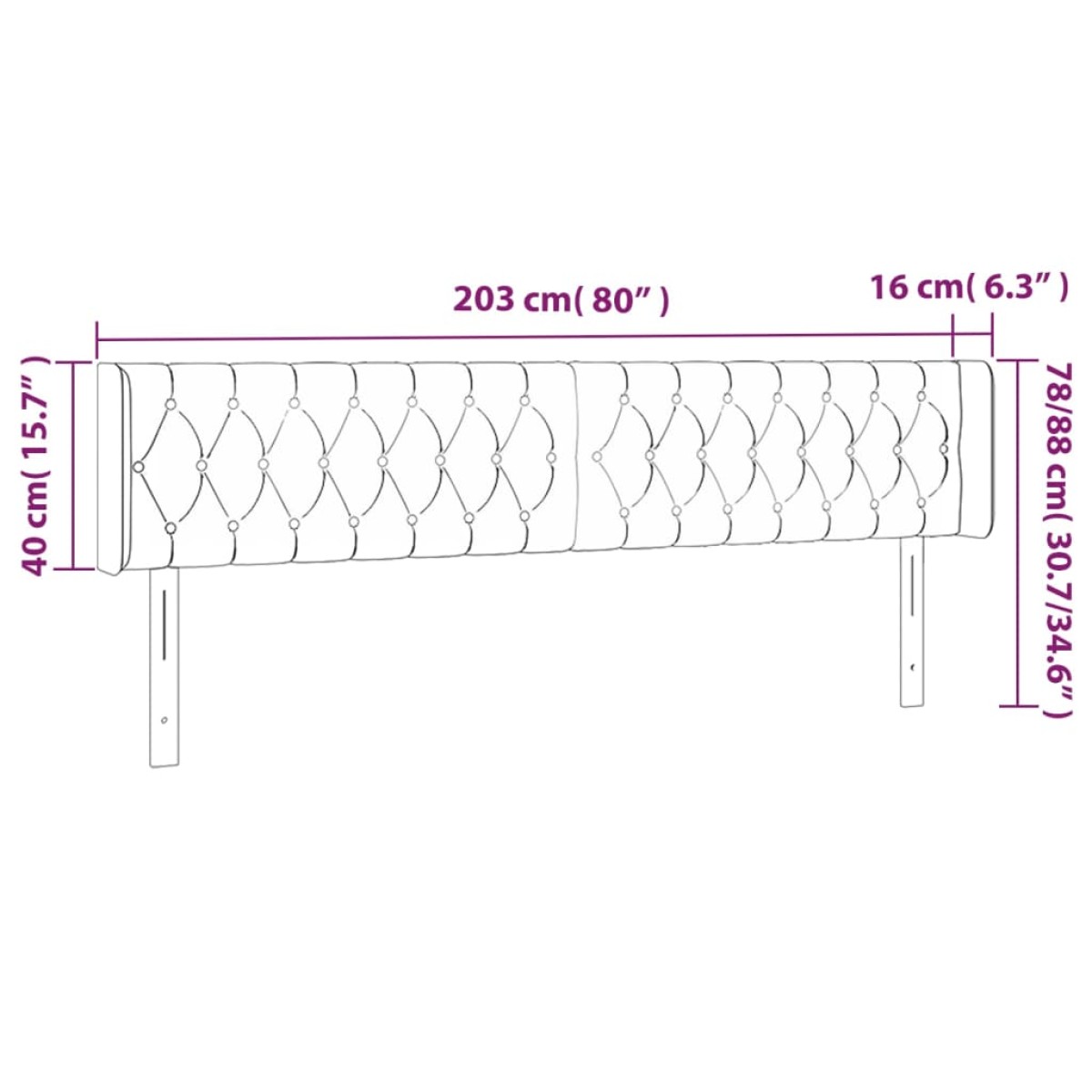 vidaXL Κεφαλάρι Κρεβατιού LED Μαύρο 203x16x78/88 εκ. Βελούδινο