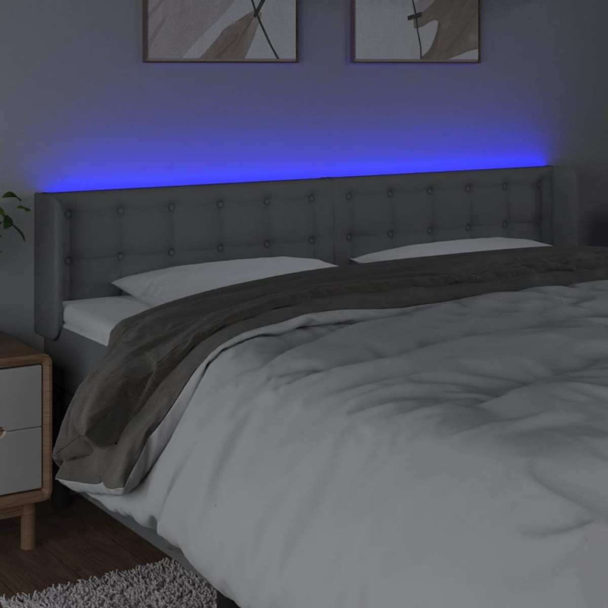 vidaXL Κεφαλάρι Κρεβατιού LED Ανοιχτό Γκρι 163x16x78/88 εκ. Υφασμάτινο