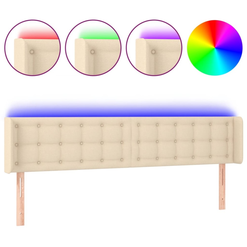 vidaXL Κεφαλάρι Κρεβατιού LED Κρεμ 163x16x78/88 εκ. Υφασμάτινο