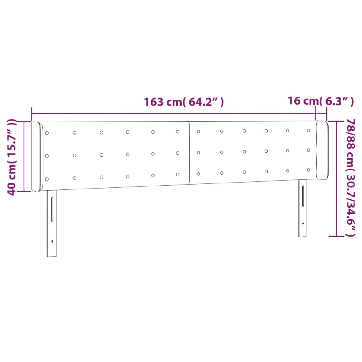 vidaXL Κεφαλάρι Κρεβατιού LED Κρεμ 163x16x78/88 εκ. Υφασμάτινο