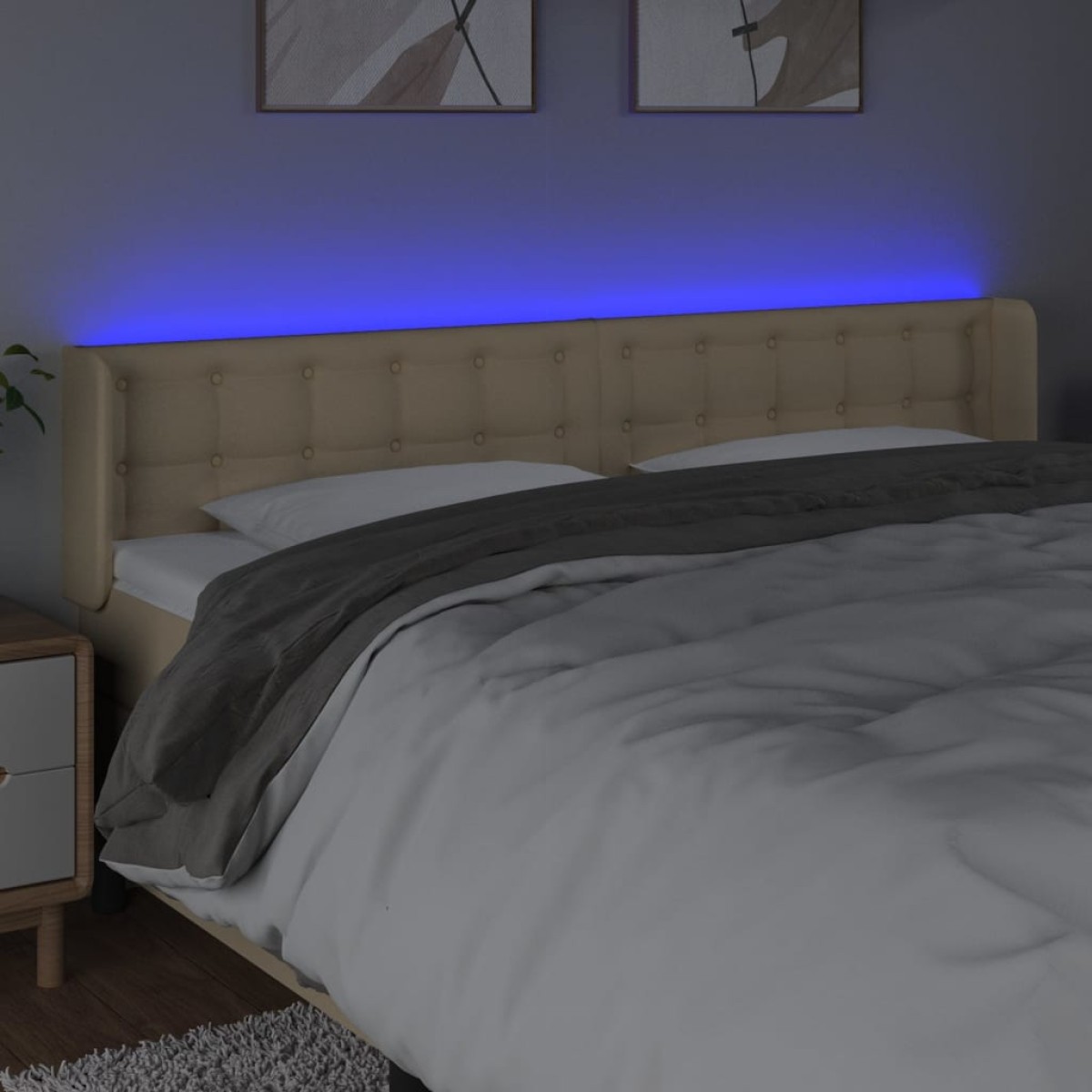 vidaXL Κεφαλάρι Κρεβατιού LED Κρεμ 183x16x78/88 εκ. Υφασμάτινο
