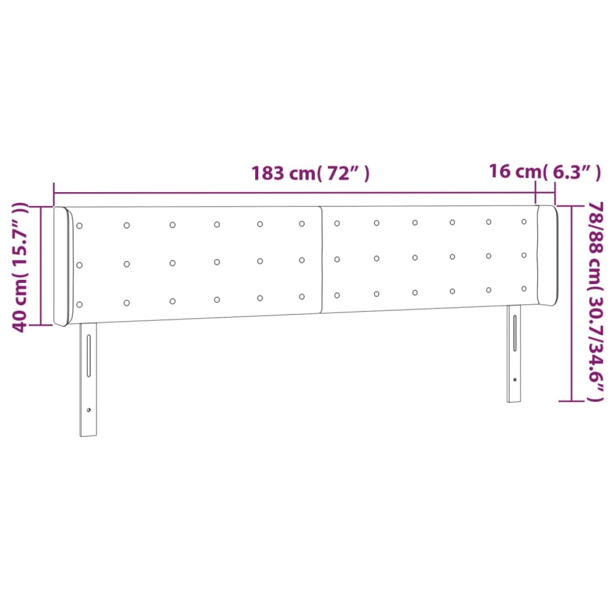 vidaXL Κεφαλάρι Κρεβατιού LED Κρεμ 183x16x78/88 εκ. Υφασμάτινο