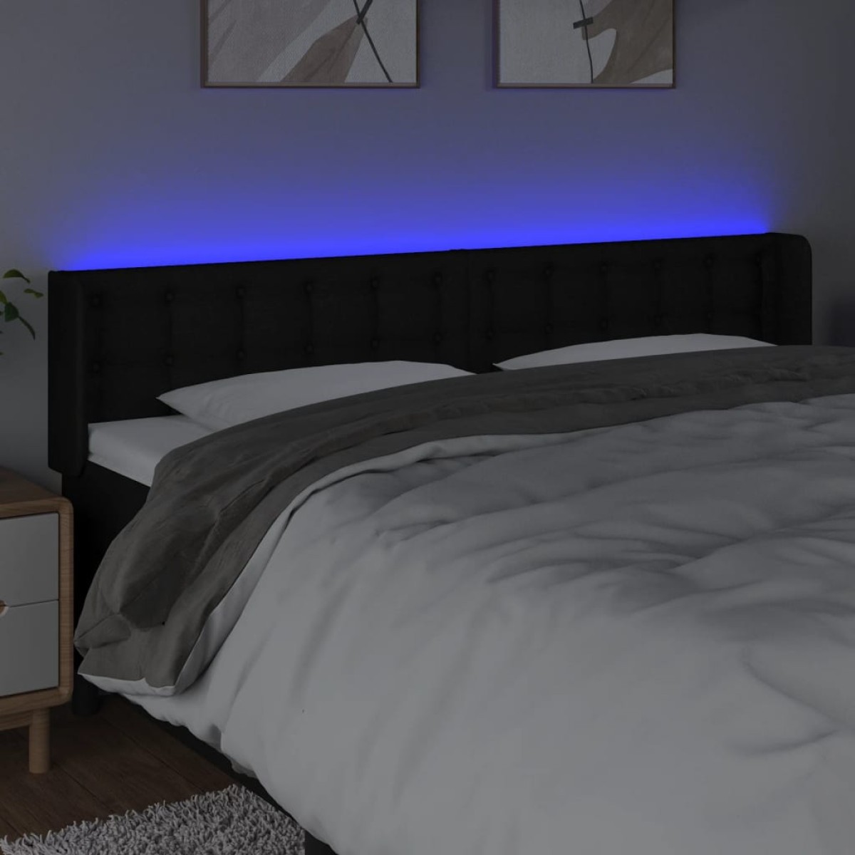 vidaXL Κεφαλάρι Κρεβατιού LED Μαύρο 203x16x78/88 εκ. Υφασμάτινο