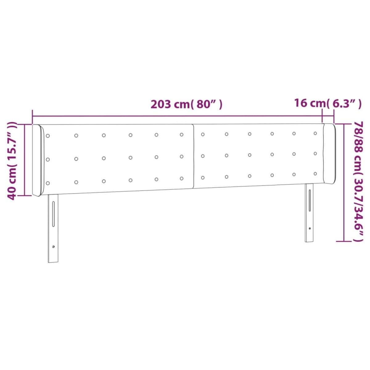 vidaXL Κεφαλάρι Κρεβατιού LED Μαύρο 203x16x78/88 εκ. Υφασμάτινο