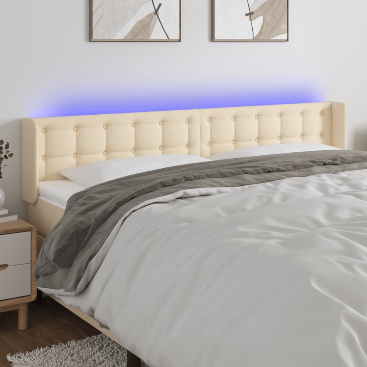vidaXL Κεφαλάρι Κρεβατιού LED Κρεμ 203x16x78/88 εκ. Υφασμάτινο