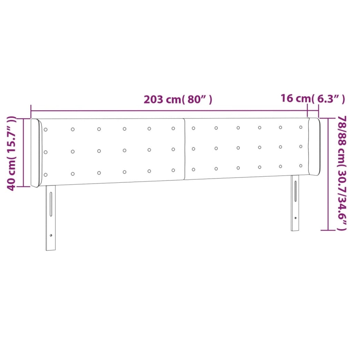 vidaXL Κεφαλάρι Κρεβατιού LED Κρεμ 203x16x78/88 εκ. Υφασμάτινο