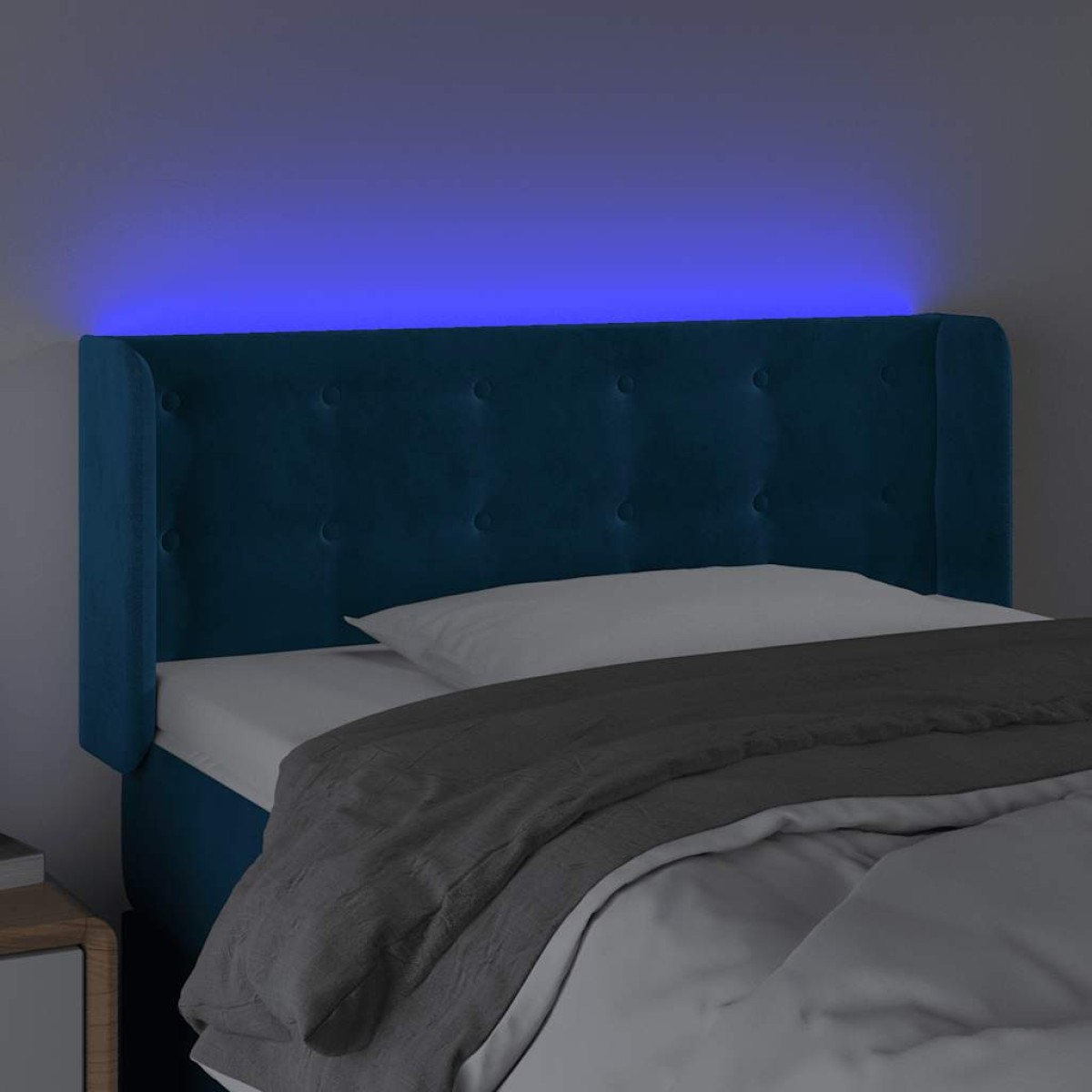 vidaXL Κεφαλάρι Κρεβατιού LED Σκούρο Μπλε 83x16x78/88 εκ. Βελούδινο