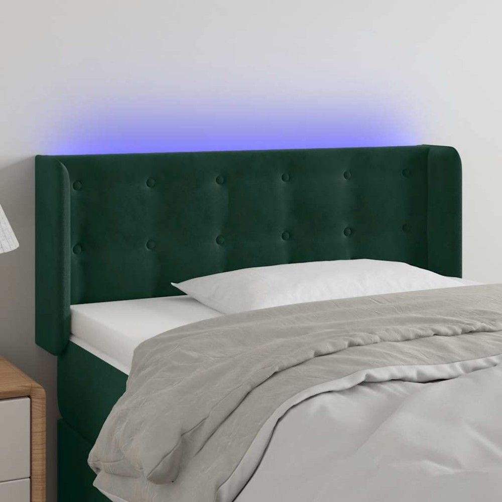 vidaXL Κεφαλάρι Κρεβατιού LED Σκούρο Πράσινο 103x16x78/88εκ. Βελούδινο
