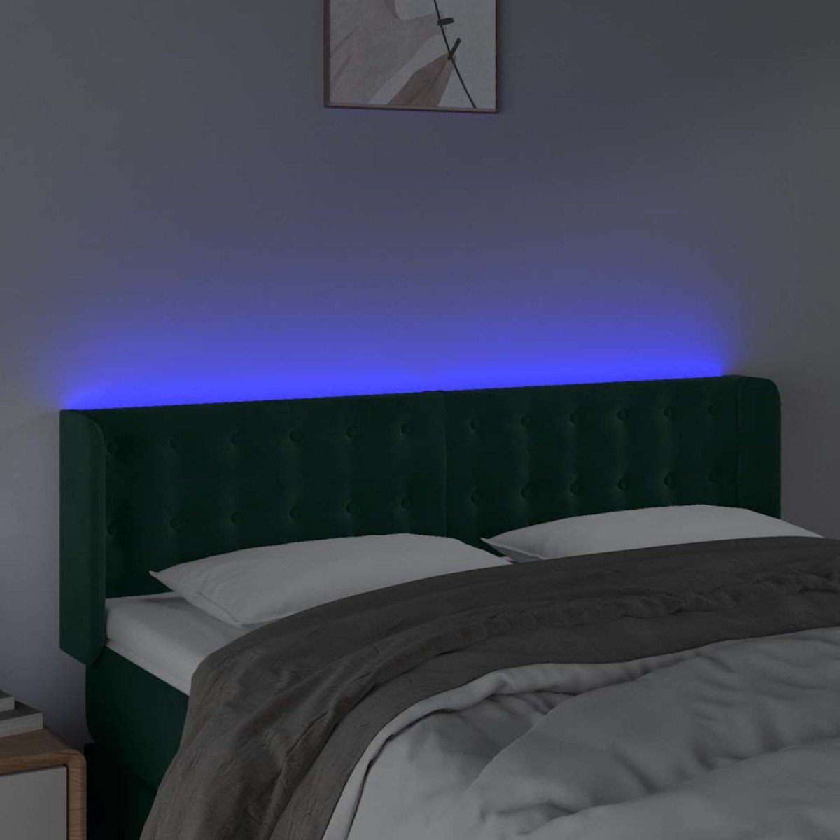 vidaXL Κεφαλάρι Κρεβατιού LED Σκούρο Πράσινο 147x16x78/88εκ. Βελούδινο