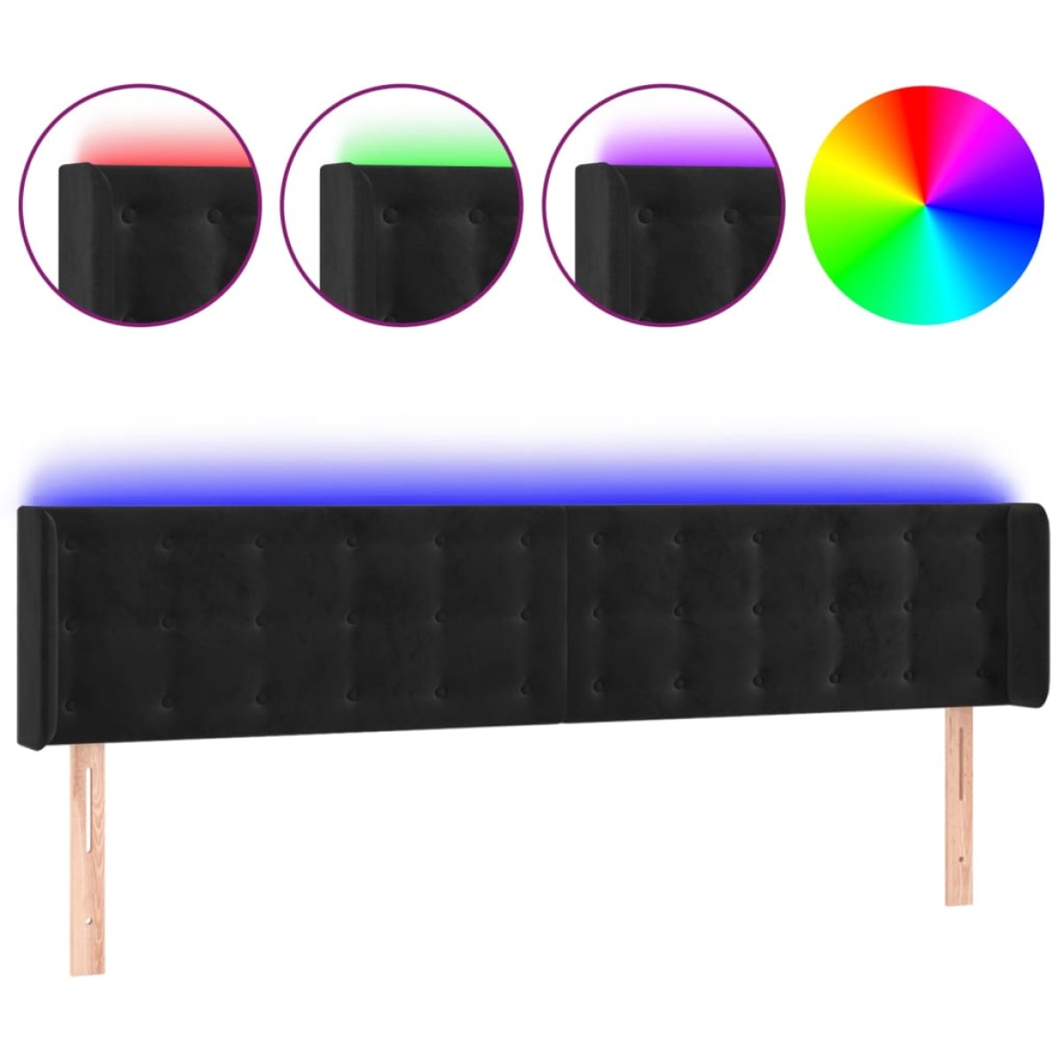 vidaXL Κεφαλάρι Κρεβατιού LED Μαύρο 183x16x78/88 εκ. Βελούδινο