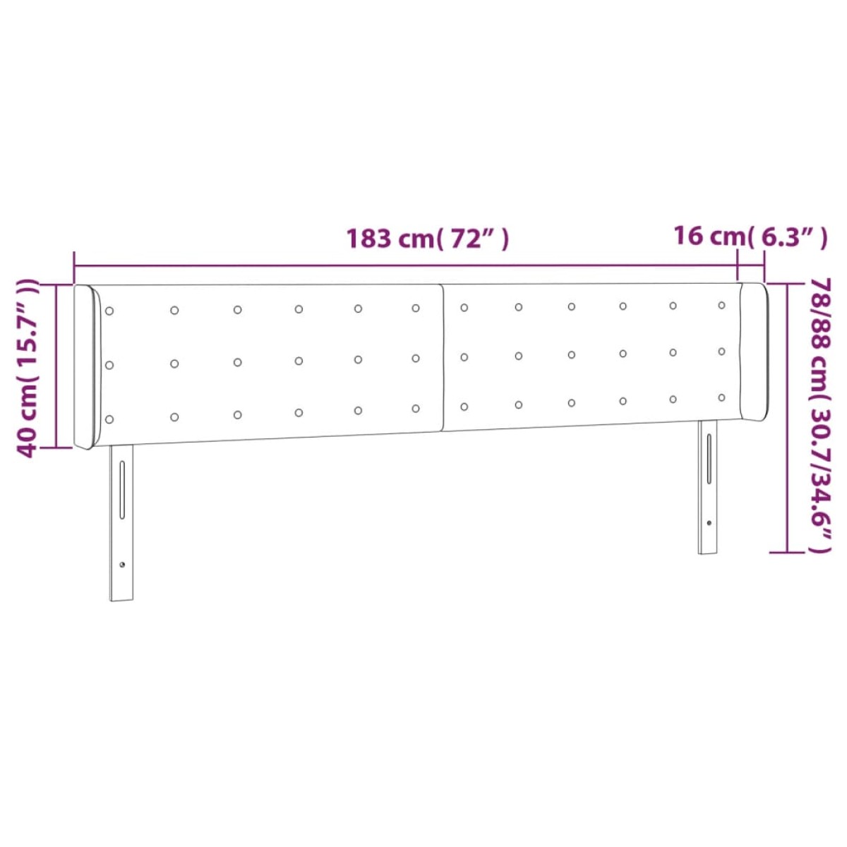 vidaXL Κεφαλάρι Κρεβατιού LED Μαύρο 183x16x78/88 εκ. Βελούδινο