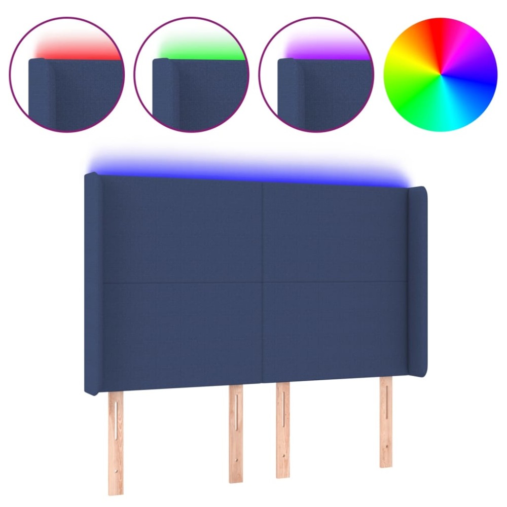 vidaXL Κεφαλάρι Κρεβατιού LED Μπλε 147x16x118/128 εκ. Υφασμάτινο